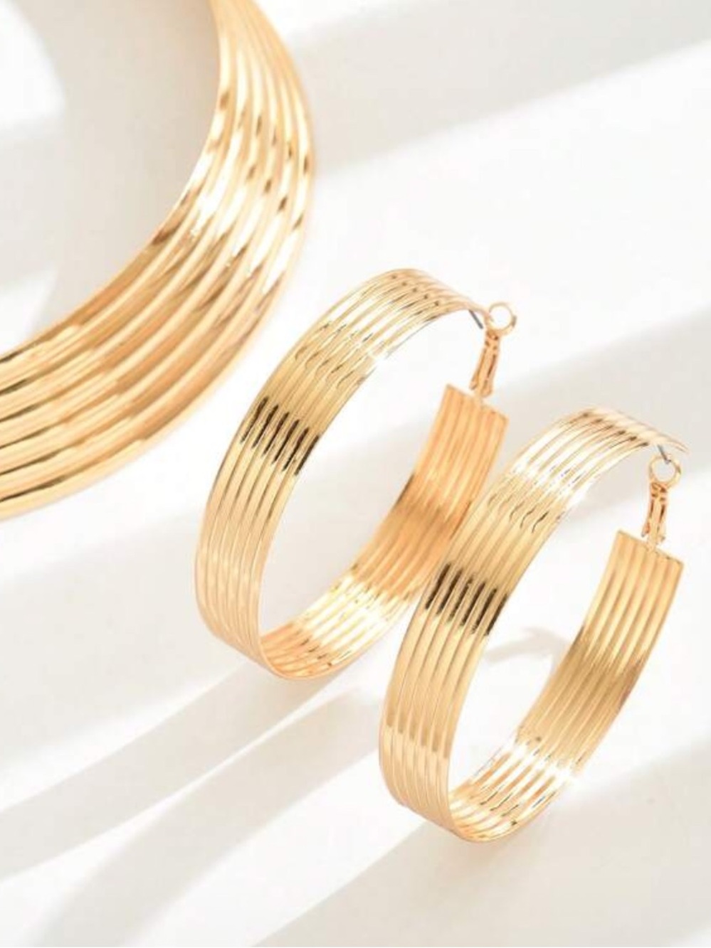 Gold-Tone Layered Collar Necklace and Hoop Earrings Set - Picture 3 of 6